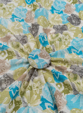 Cotton Flex Green And Blue Color Floral Pattern Discharge Print Fabric